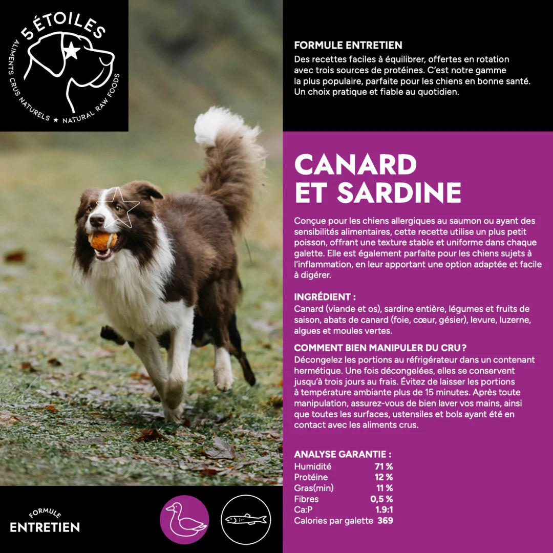 Aliments 5 Étoiles - Formule Entretien Canard/Sardines 10 lbs
