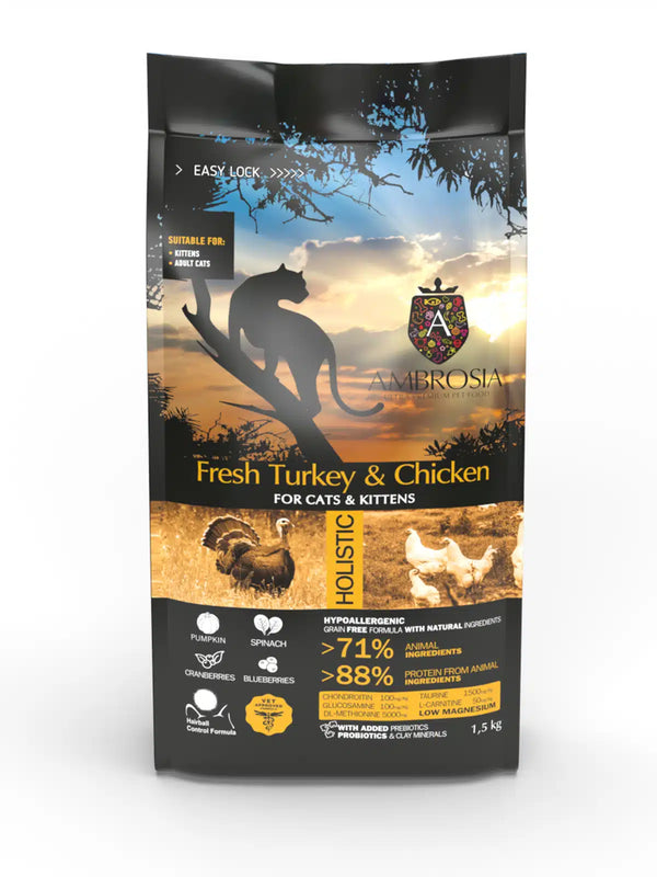 Nourriture Sèche pour Chaton - Dinde et Poulet 1,5kg - Ambrosia