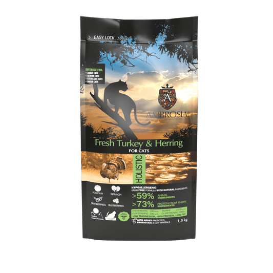 Nourriture Sèche pour Chat - Ambrosia - Dinde et Hareng
