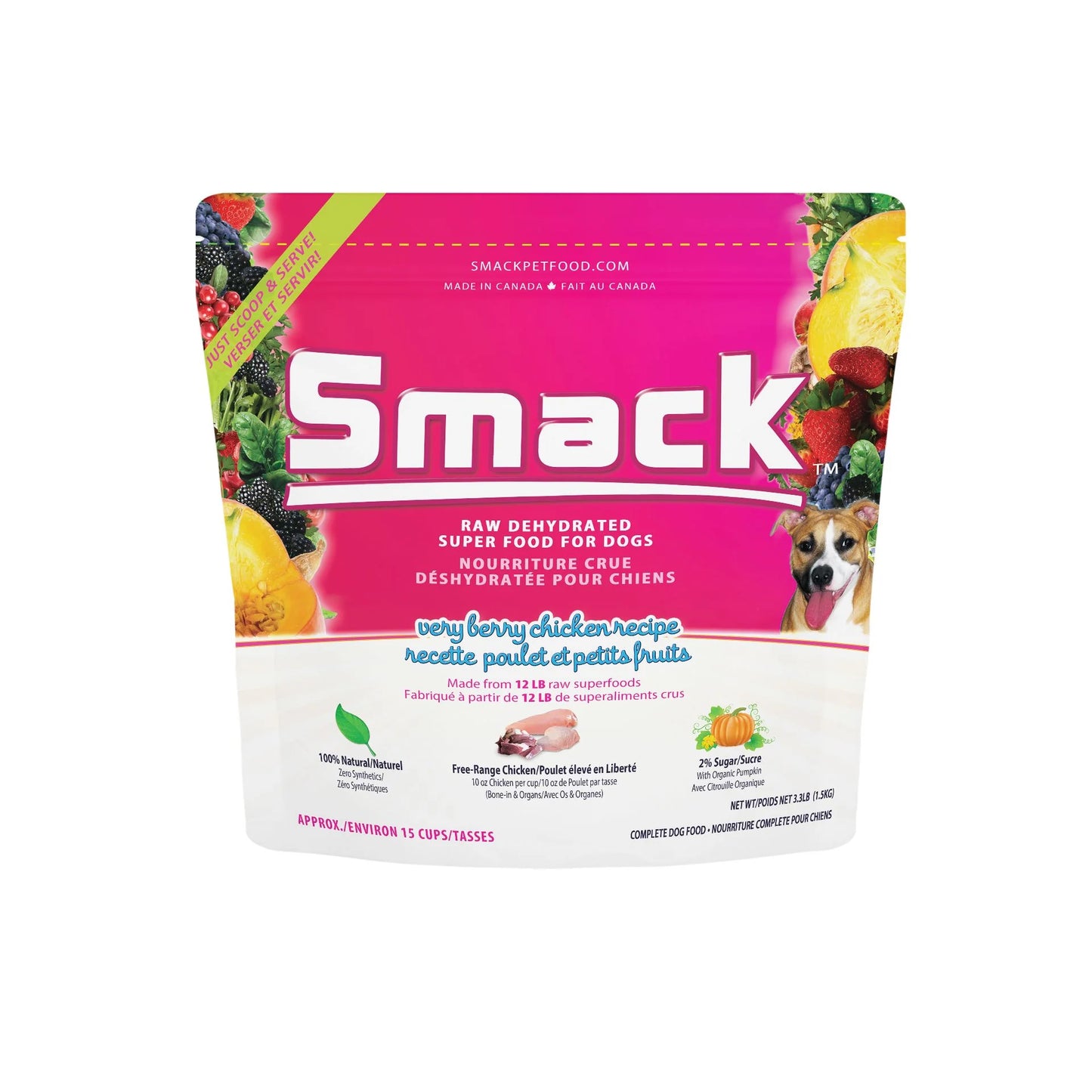 Nourriture pour Chien Déshydratée - Smack - Poulet et Petits Fruits